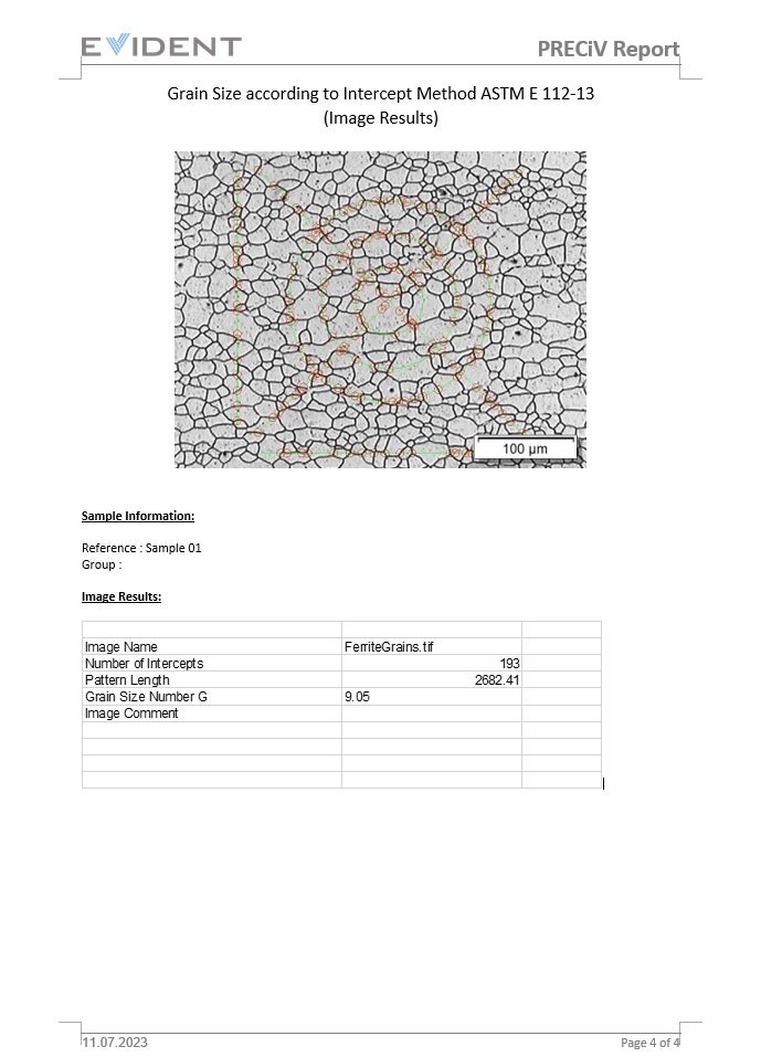 Ergebnisse gemäß einer ASTM E112 Analyse