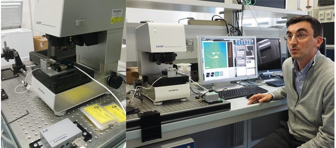 micro-tensile testing machine coupled LEXT OLS4100. modular device stage strain