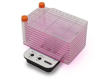 Abbildung 9: Mehrere Zellkulturgefäße gestapelt auf einem CM20 Überwachungssystem