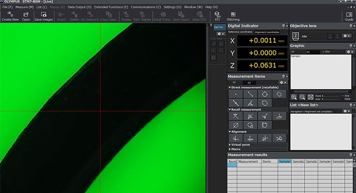 Measurement screen using light transmitted from the measurement microscope