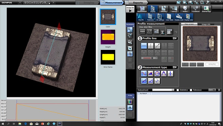 Measuring a capacitor’s profile using the system’s 3D measurement tool