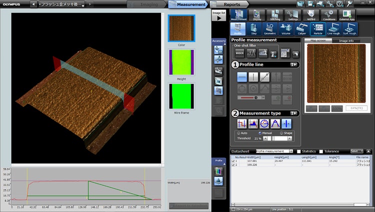 The circuit shape of a printed wiring board captured using the DSX1000.