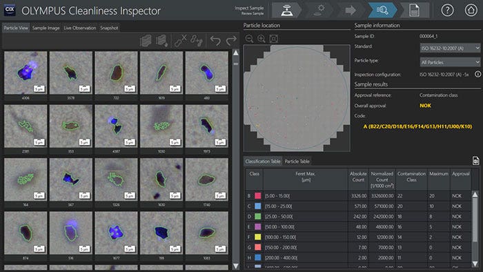 Contamination data is classified by size after each particle is detected