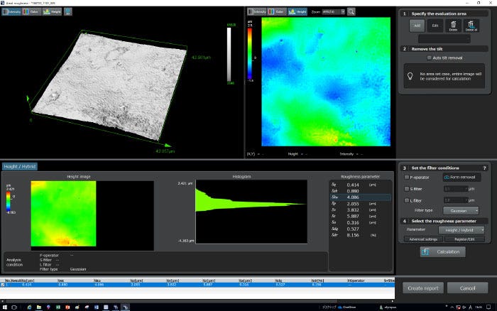 Gear teeth surface roughness measurement example (using a replica; 100X objective lens; 3x optical zoom)