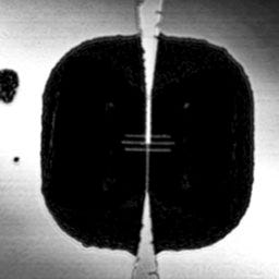 Figure 6. a) Scanning electron micrograph of ACNTC. b) LEXT OLS5000 optical micrograph of same device. Excellent image quality and resolution enable a quick inspection of device integrity after fabrication. The center-to-center distance between the horizontal lines is 500 nm and their width is about 65 nm.