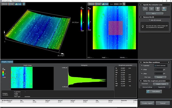 Surface-roughness measurement screen for the outer ring of the orbit portion The measured area is marked with the dark rectangle in the upper-right image.