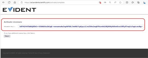 The activation key is displayed. Click the Save button to save the activation key. When the Save button is not displayed, copy the activation key and save it as text file using Notepad.