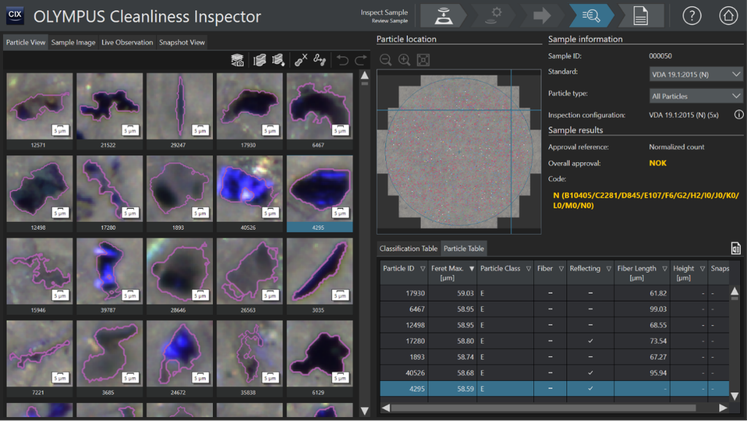 Particle analysis during technical cleanliness inspection