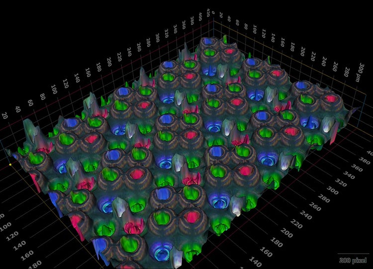 3D microscope image of the Samsung Galaxy S26 Ultra display built by Z-stacking on the DSX2000 digital microscope