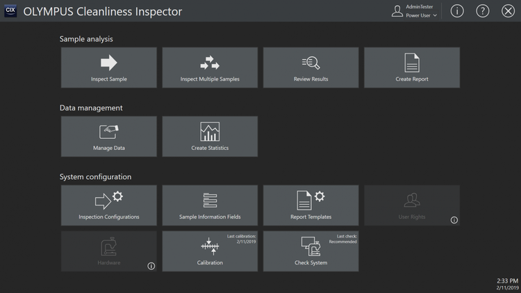 Cleanliness inspection system user interface