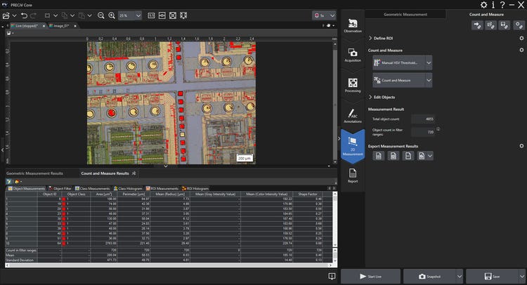 2D measurements of a semiconductor chip using PRECiV software for industrial microscopes