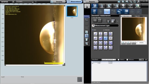 Contact measurement and analysis performed in the DSX1000 software