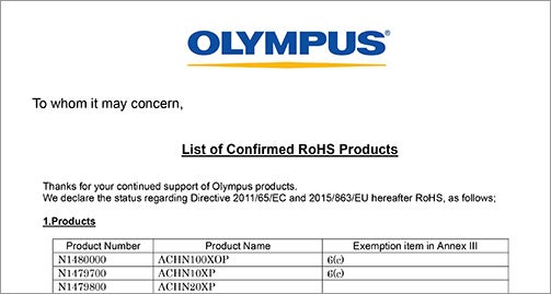 rohs compliant Olympus microscope parts