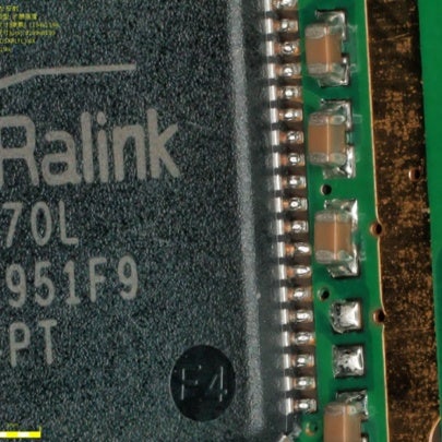 Side view of mounted electronic components