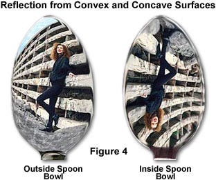 Reflection of light example image: Convex and concave reflections on the inside and outside of a spoon bowl