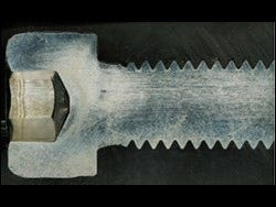 Metal flow of a bolt - The full condition of metal flow can be seen.