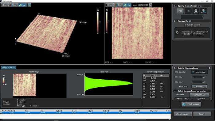 Imagen de medición mostrando los datos de rugosidad planar