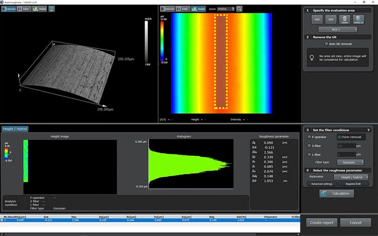 Roughness measurement screen