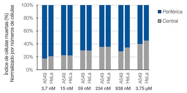 Figura 7. Diferencia en la respuesta del fármaco entre la región central y la periférica.