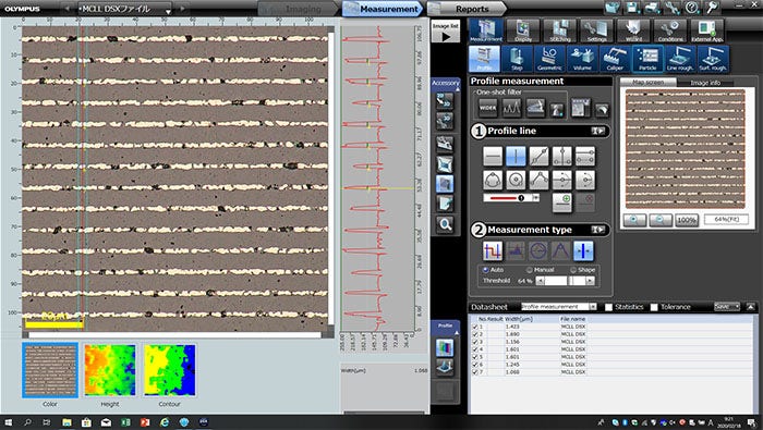 Electrode layer thickness measurement screen