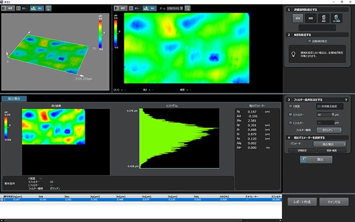 Waviness measurement for an area of 2,120 × 1,196 µm