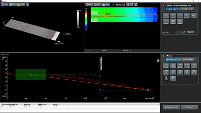 Film thickness measurement of a negative electrode (Dummy sample in which silicon is applied to metal foil using ink-jet coating)