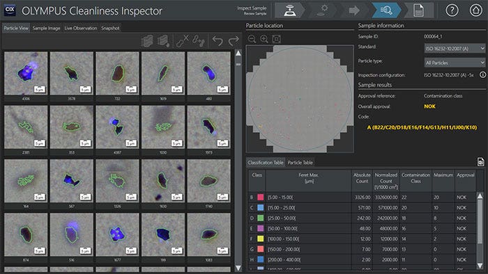 Ejemplo de clasificación de contaminación en función del tamaño en el software