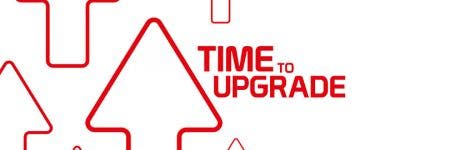 Gráfico que muestra flechas y la palabra «time to upgrade» (Es hora de una actualización)