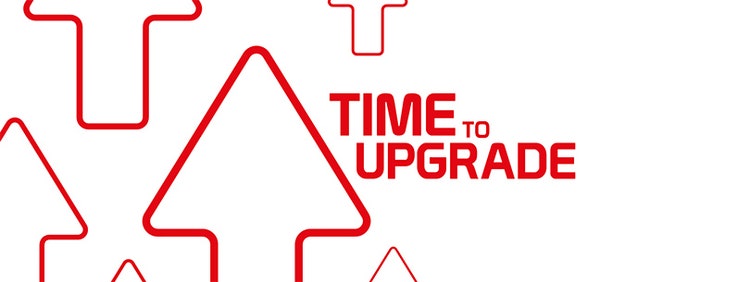 Gráfico que muestra flechas y la palabra «time to upgrade» (Es hora de una actualización)