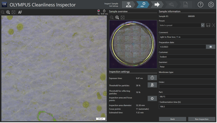 Análisis de una trampa de partículas en el software de inspección de limpieza técnica