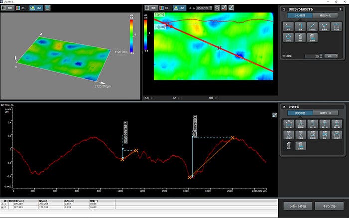 Profile measurement for an area of 2,120 × 1,196 µm