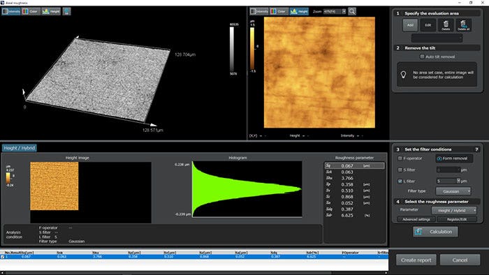 Roughness measurement of a positive electrode