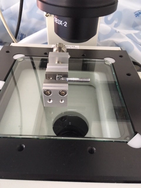 Positionnement d’une vis sous le microscope STM7.