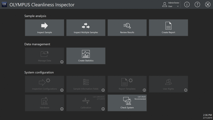 Interface utilisateur du système d’inspection de la propreté des composants