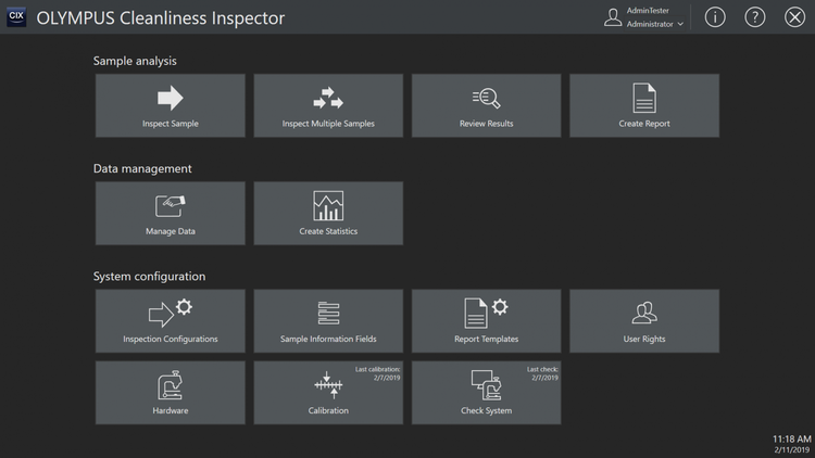 Interface utilisateur du système d’inspection de la propreté des composants