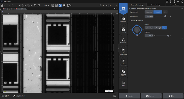 Outils affichés sur l’interface utilisateur du logiciel PRECiV pour les applications d’inspection et de mesure dans l’industrie manufacturière