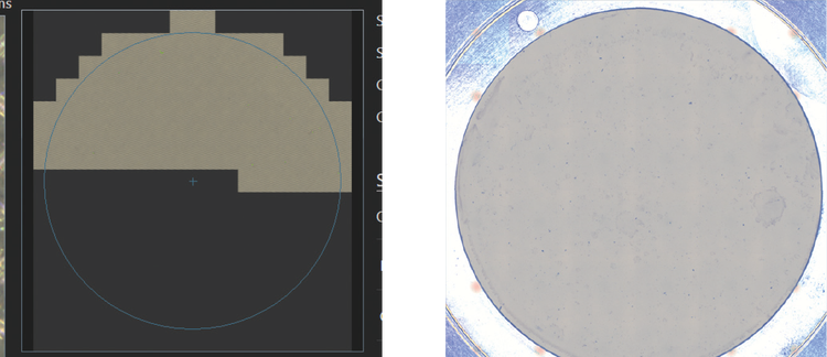 L’image d’aperçu identifie l’occupation du filtre et les amas de particules.