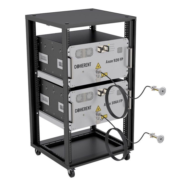 Axon FP lasers at 920 nm and 1064 nm installed in a 19-inch rack.