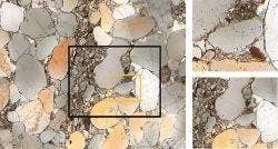 The low-noise, high-resolution images of a 9-megapixel sensor enable the user to zoom deep into the sample, revealing its structures (sandstone)
