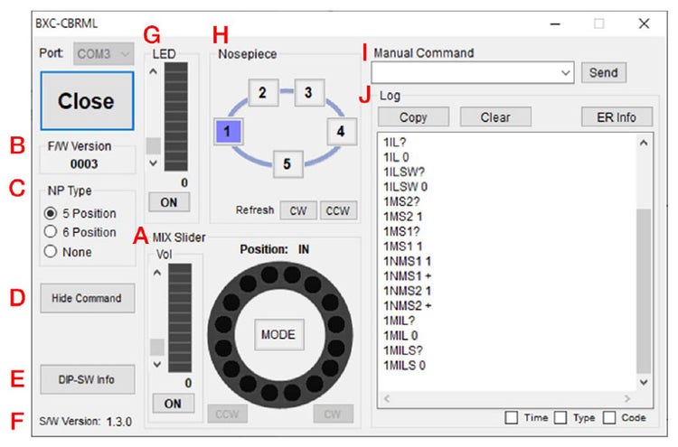 Software con illustrazione delle sequenze di comando per il controllo di un sistema di microscopia