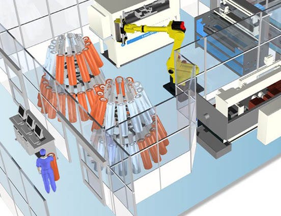 Illustrazione di cilindri rotocalco su un supporto prima del processo di incisione laser