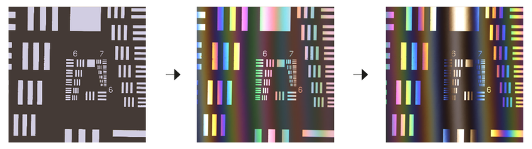 Left: No fringes before adjusting for thermal changes. Middle: fringe contrast generates as the ring is adjusted. Right: highest fringe contrast after ring adjustment.