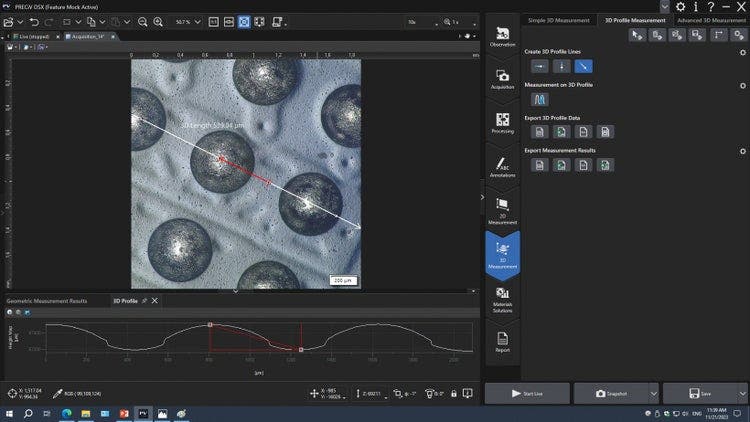 Le semplici misure 3D (profilo lineare) sono disponibili nel software PRECiV su tutte le immagini con le informazioni delle altezze.