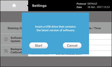 Press Start. Do not turn the instrument off during the update.