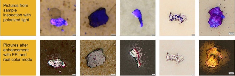 実際の色で示された粒子コンタミネーション