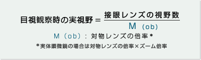 接眼部での観察時の実視野＝接眼レンズの視野／M(ob)