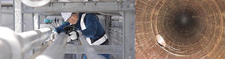 直接目視不可かつ観察箇所まで湾曲が必要な場合