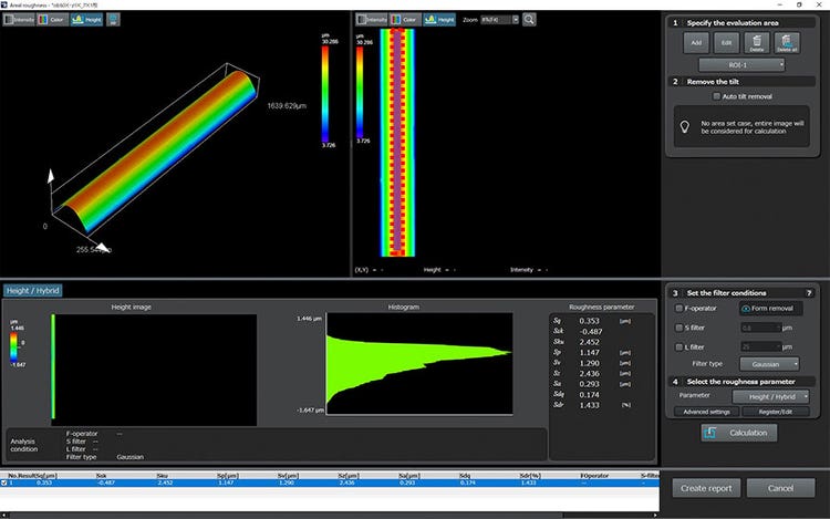 Roughness measurement screen