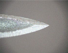 Only part of the bevel is in focus