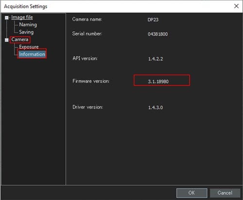 Select to [Camera] -> [Information] . The update is complete if display [Firmware version:3.1.18980].